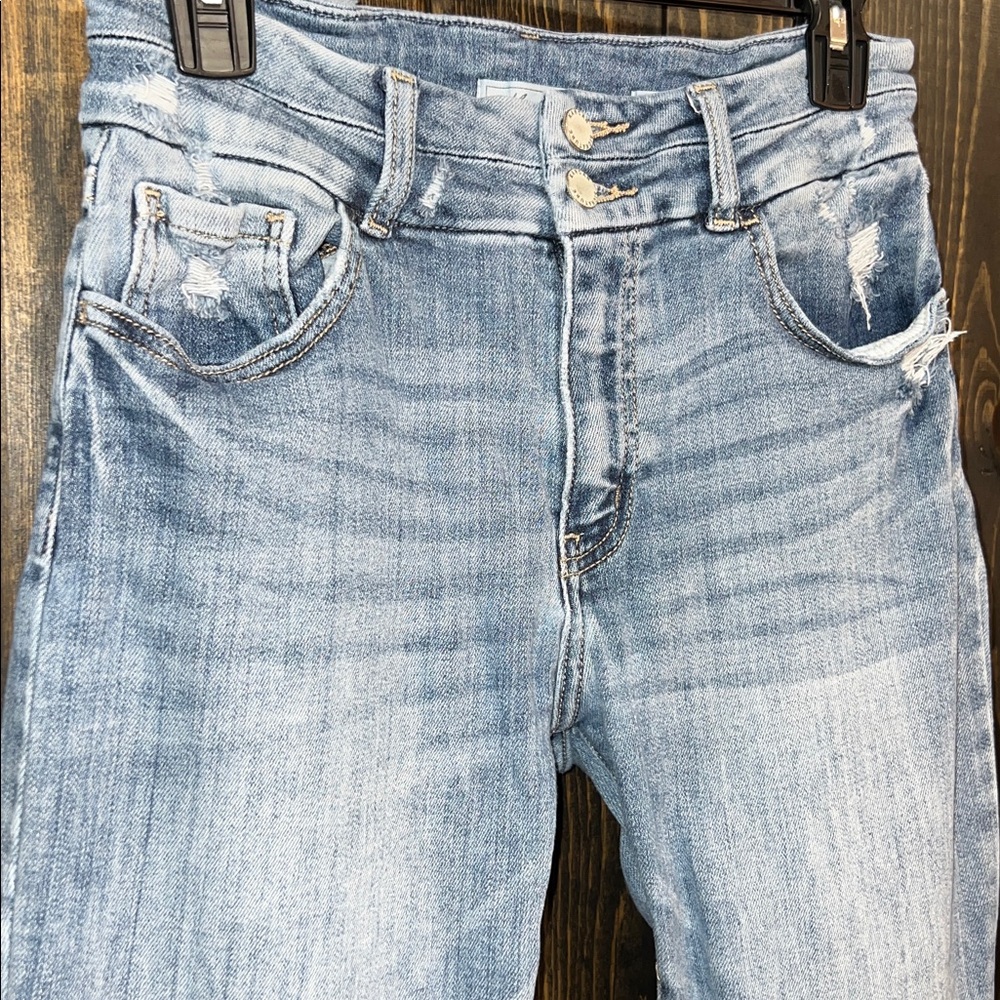 KanCan High Rise Super Flare Jeans 28 Distressed Denim Medium Stretch Boho 30 - Picture 2 of 12
